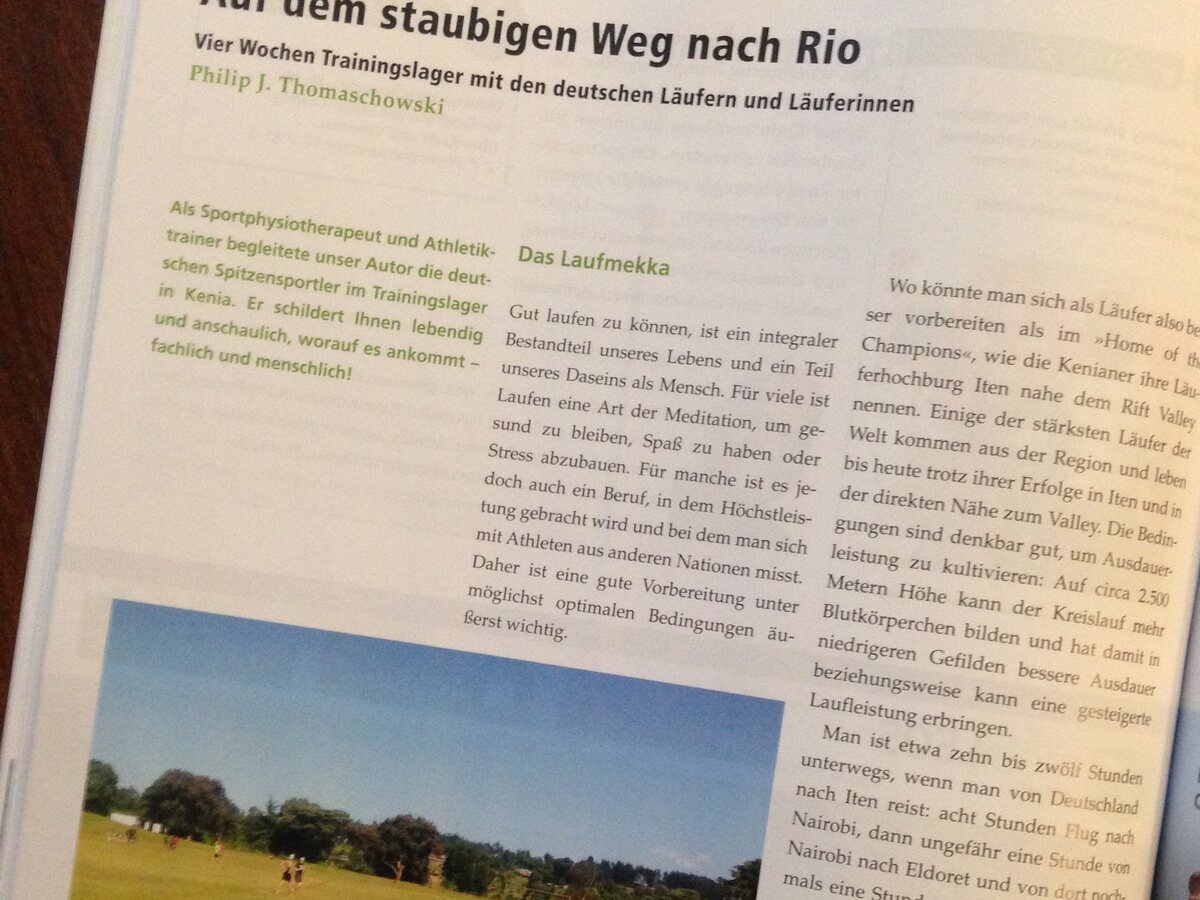 Artikel in der pt Zeitschrift für Physiotherapeuten 2016: Auf dem staubigen Weg nach Rio